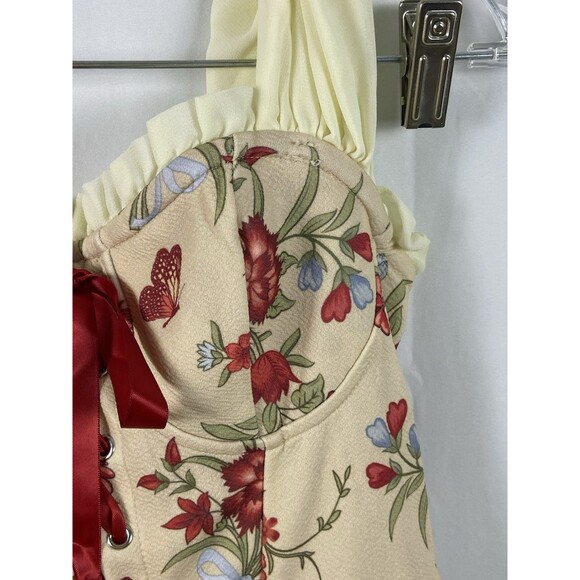 Women’s German Style Cosplay Dress Sz S Red Florals Tie Bodice Puff Off Shoulder - Picture 8 of 16